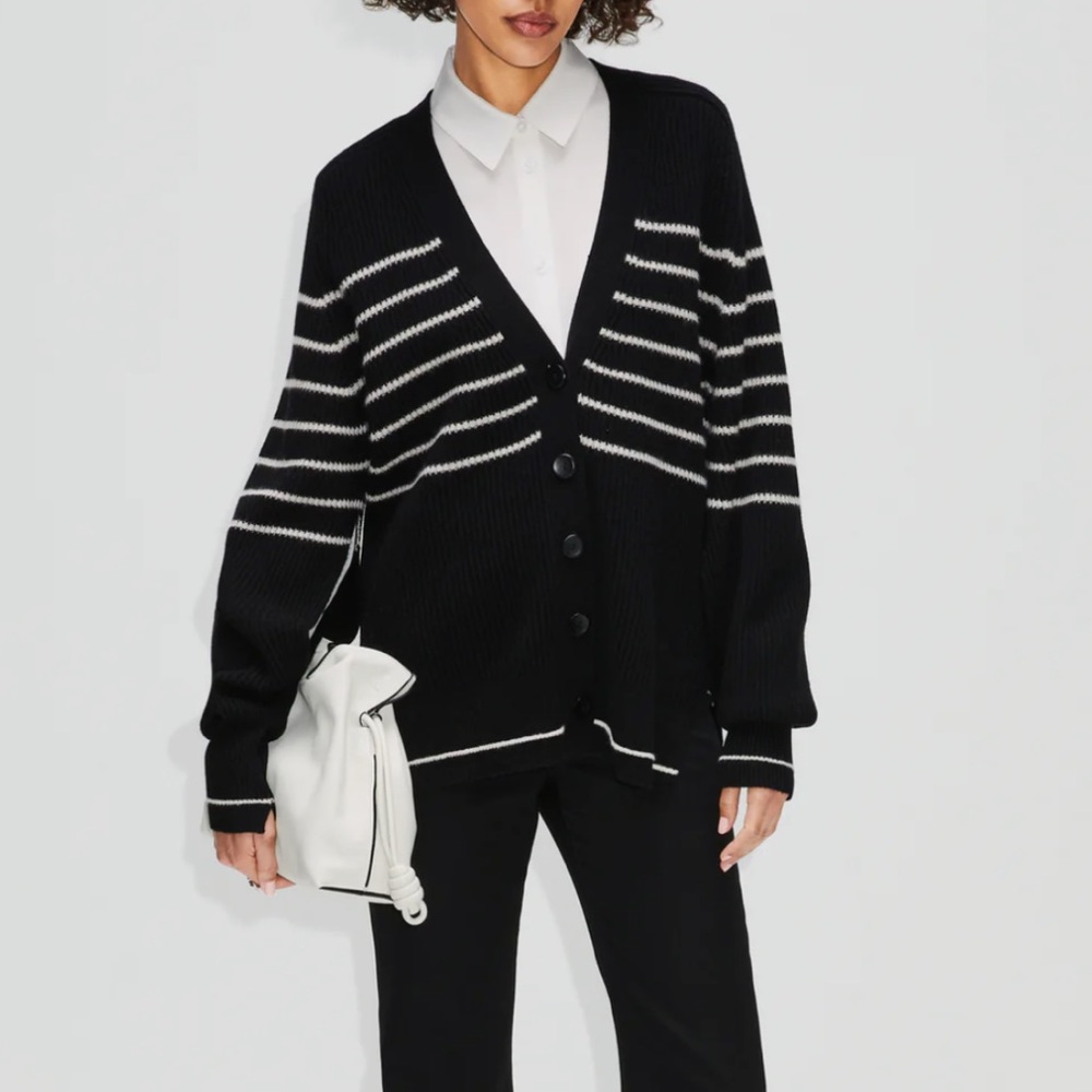 Maria McManus split sleeve fisherman rib cashmere blend cape cardigan - Picture 2 of 8